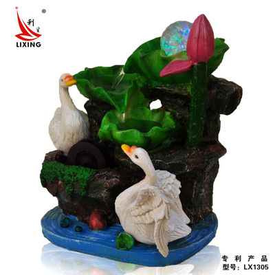 【LX1305流水噴泉加濕器工藝品擺設家居裝飾擺件 雙天鵝荷花流水】價格,廠家,圖片,塑料、樹脂工藝品,藝婷精品-